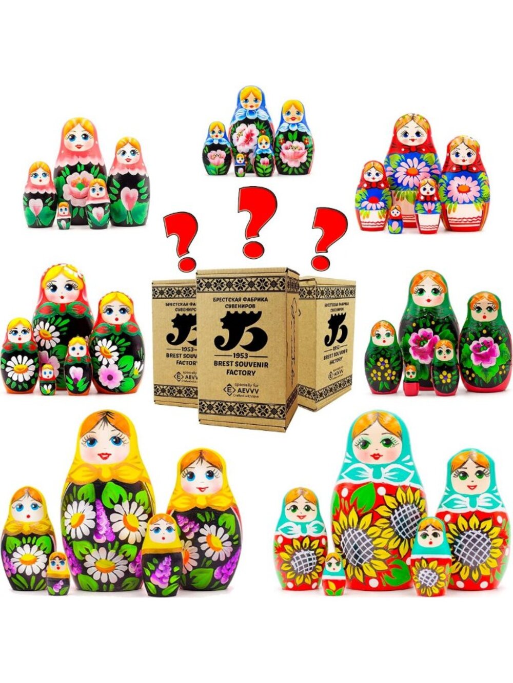 Wooden Russian Matryoshka Nesting Dolls - Set of 3 Colorful 5-Figure Collections